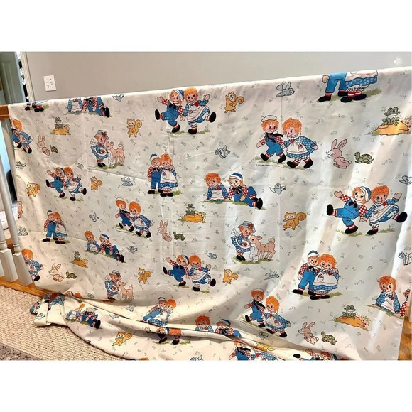 Vintage 1970s Raggedy Ann & Andy twin Flat Sheet Set Bobbs Merrill CO - Picture 4 of 8